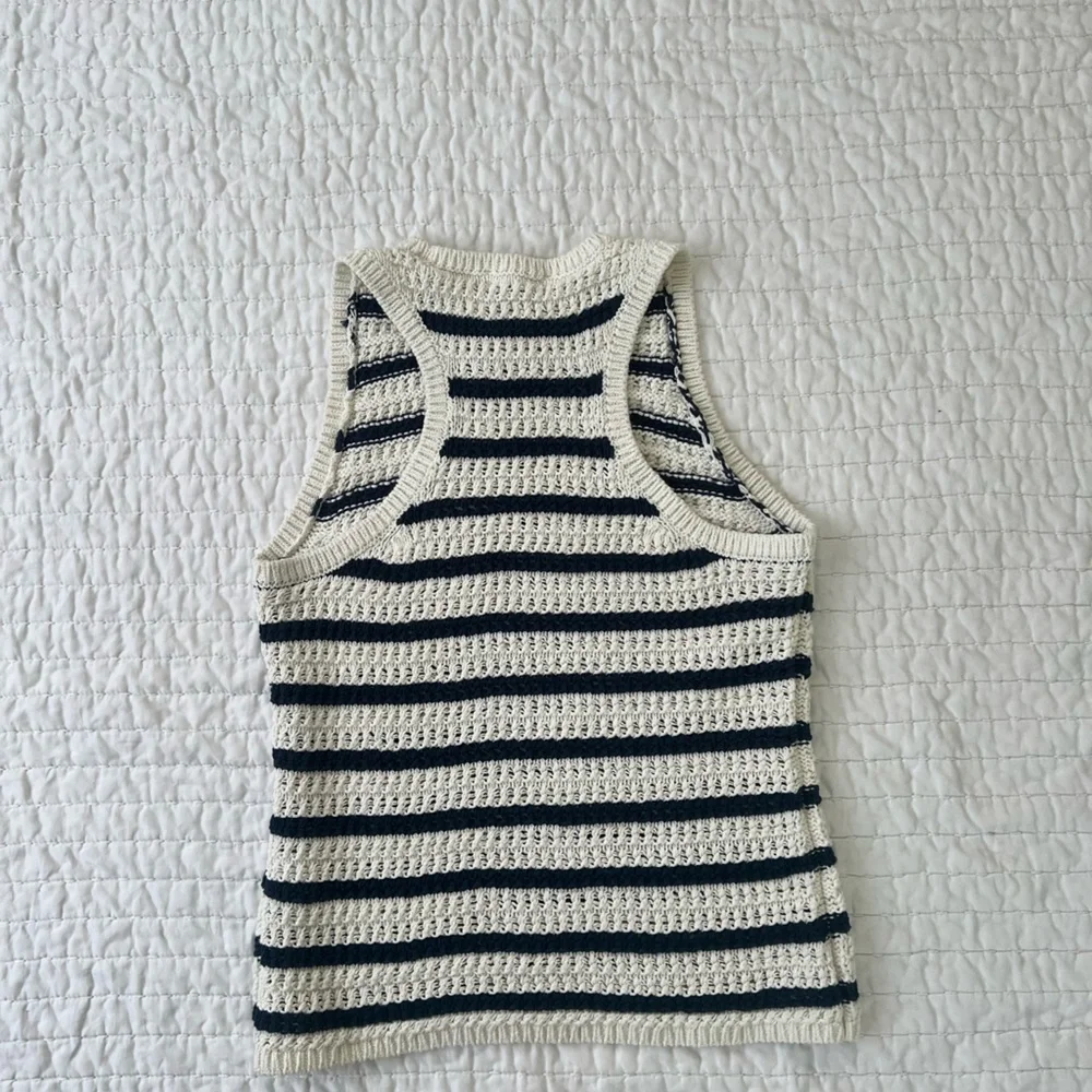 Madewell Cream and Navy Blue Striped Crocheted Top - Picture 5 of 5